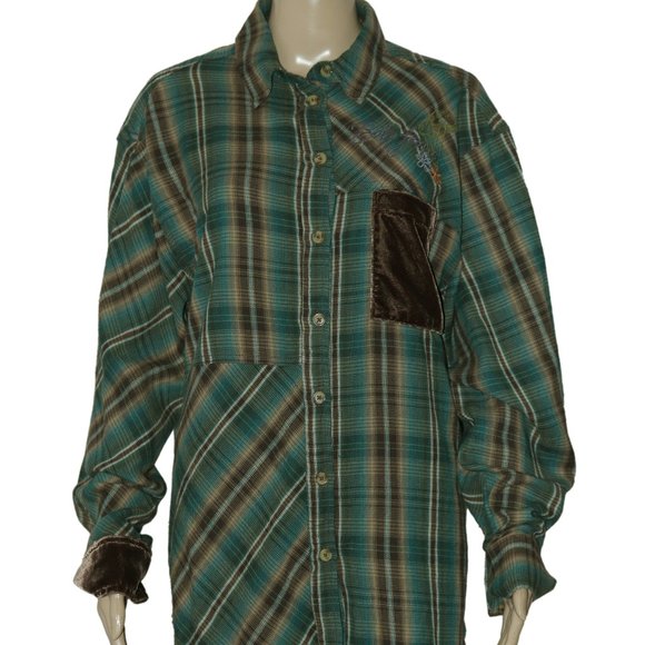 UO BDG Kit Patchwork Top Plaid Printed Tunic Shirt L - Picture 3 of 6